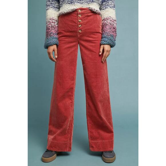 Anthropologie Pilcro Rust High Rise Corduroy Wide Leg Pants 27 X 30 - Picture 1 of 8